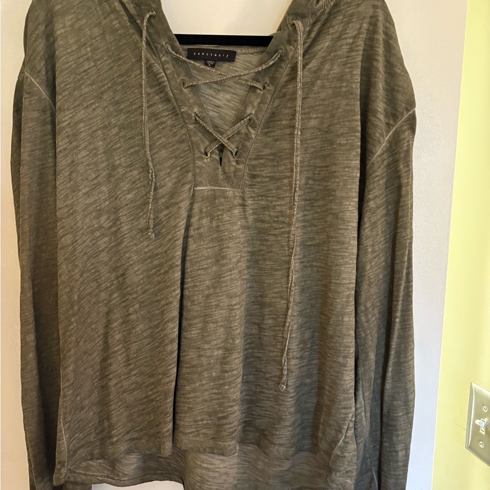 Sanctuary Olive Lace-Up Long Sleeve Top
